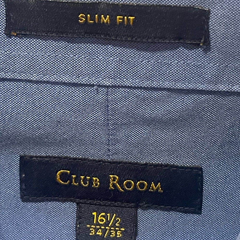 Club Room Blue Casual Button-Down Shirt Large Preppy Neck 16 1/2 34/35 Slim - Picture 3 of 5
